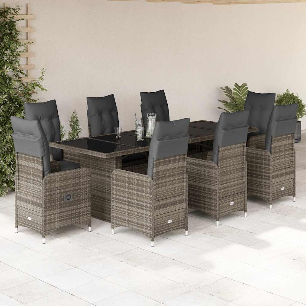 11Dílný Zahradní Bistro Set S Poduškami Šedý Polyratan