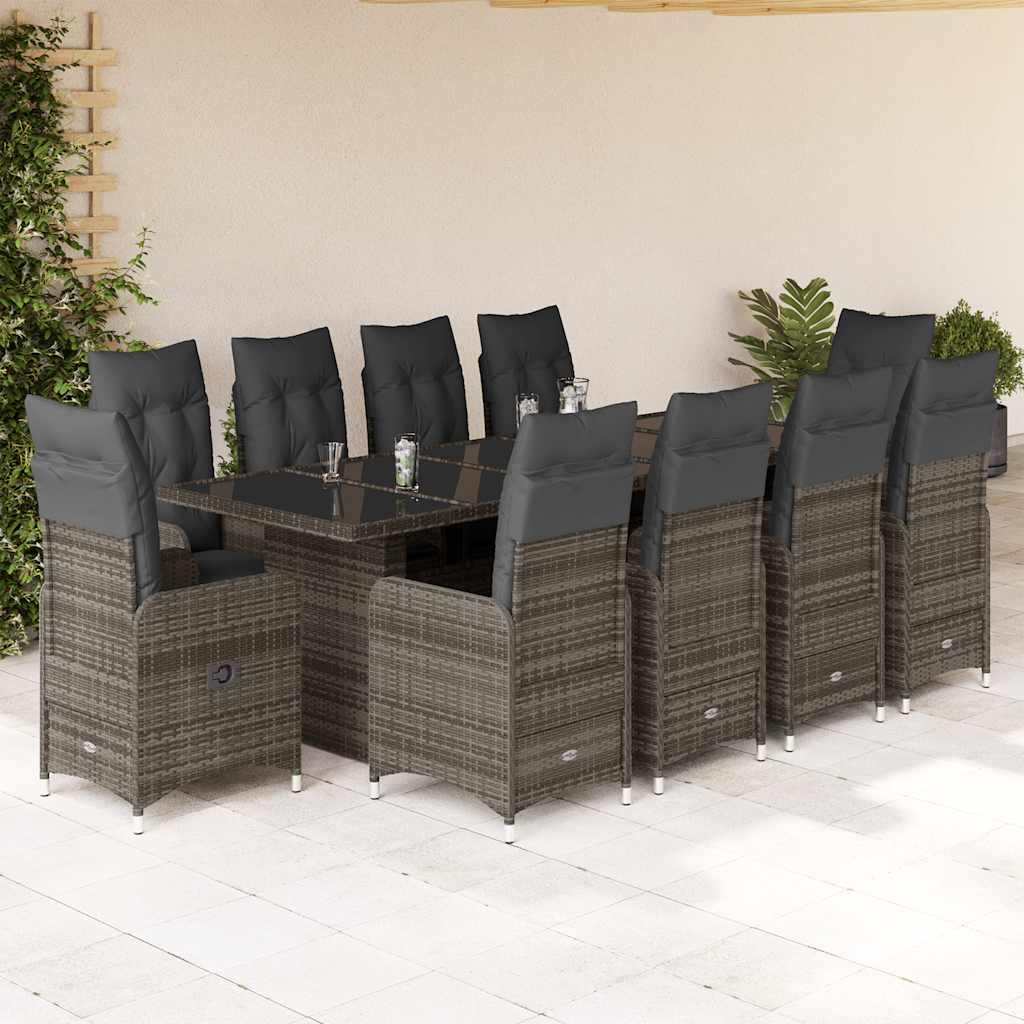 11Dílný Zahradní Bistro Set S Poduškami Šedý Polyratan