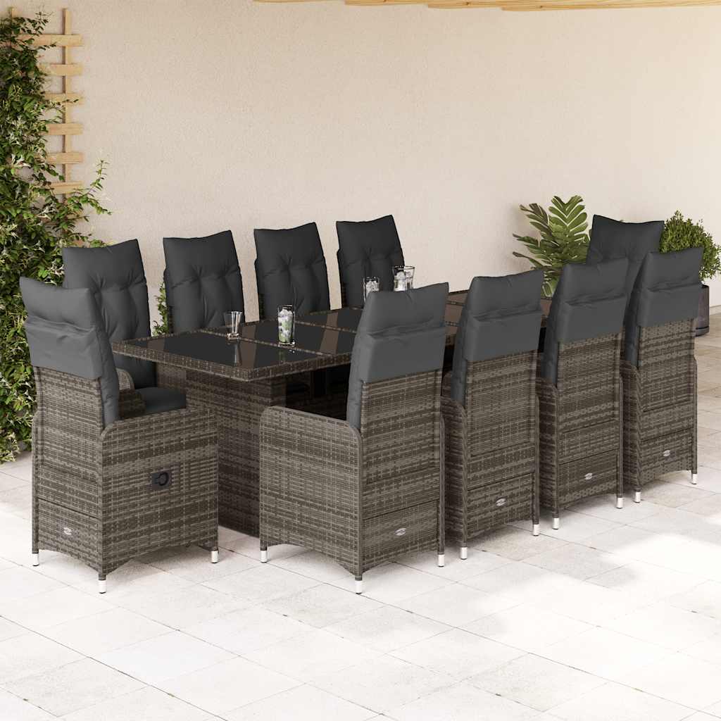 11Dílný Zahradní Bistro Set S Poduškami Šedý Polyratan