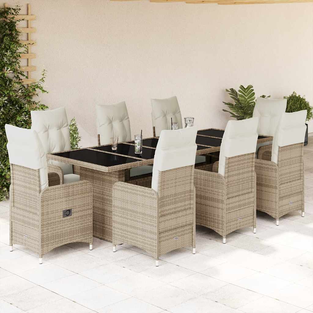 11Dílný Zahradní Bistro Set S Poduškami Béžový Polyratan
