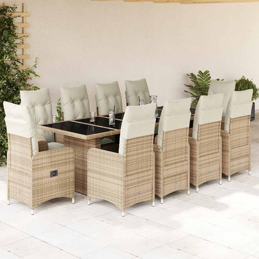 11Dílný Zahradní Bistro Set S Poduškami Béžový Polyratan