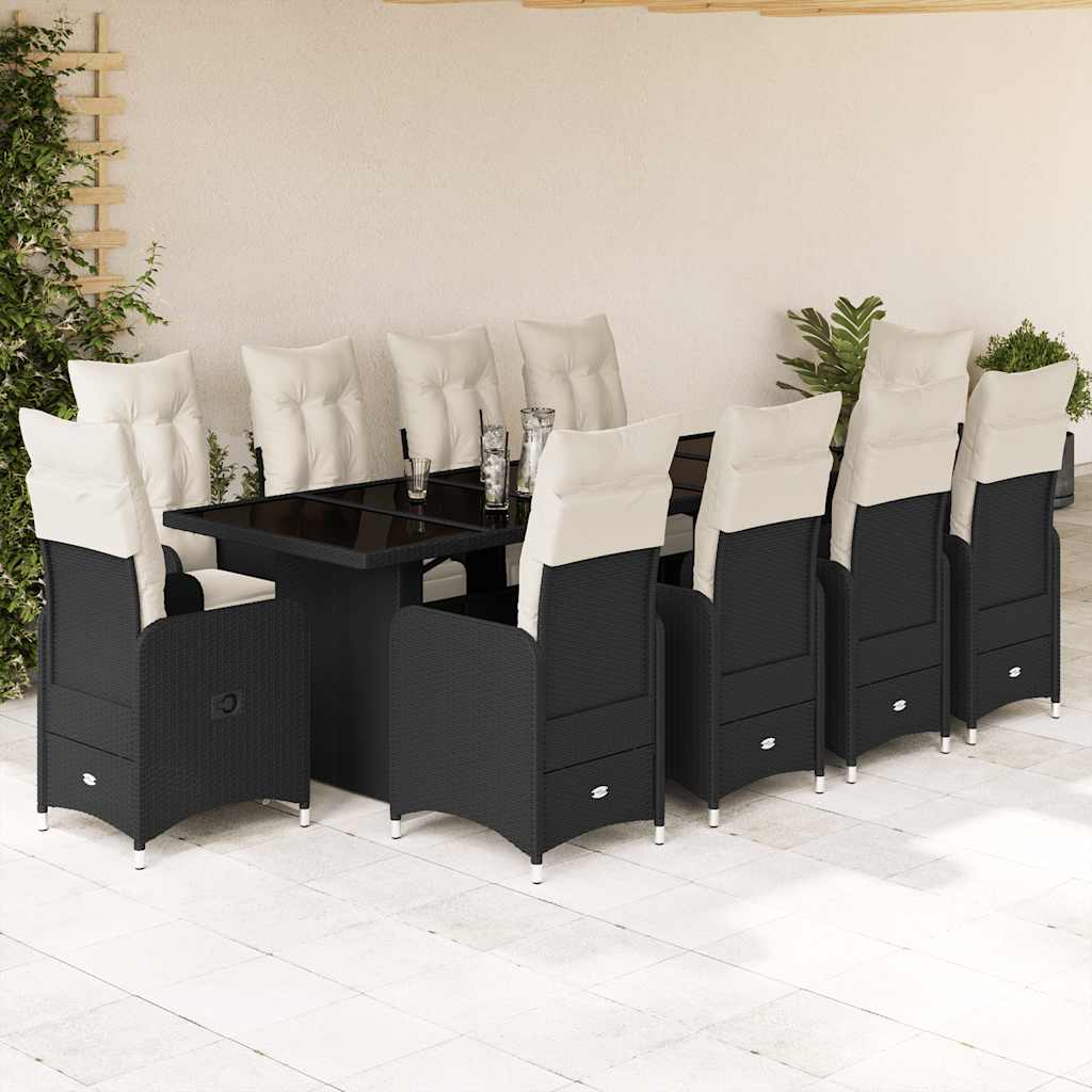 11Dílný Zahradní Bistro Set S Poduškami Hnědý Polyratan