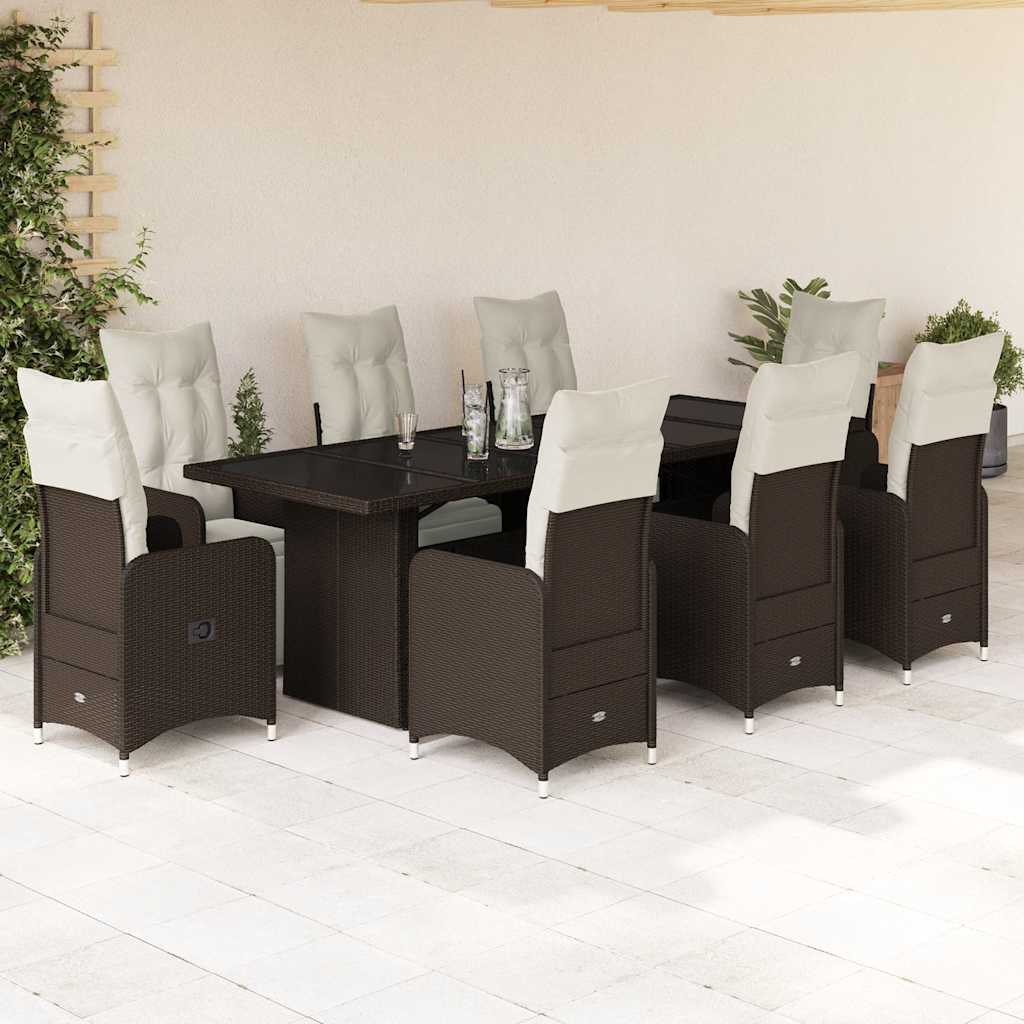 11Dílný Zahradní Bistro Set S Poduškami Hnědý Polyratan