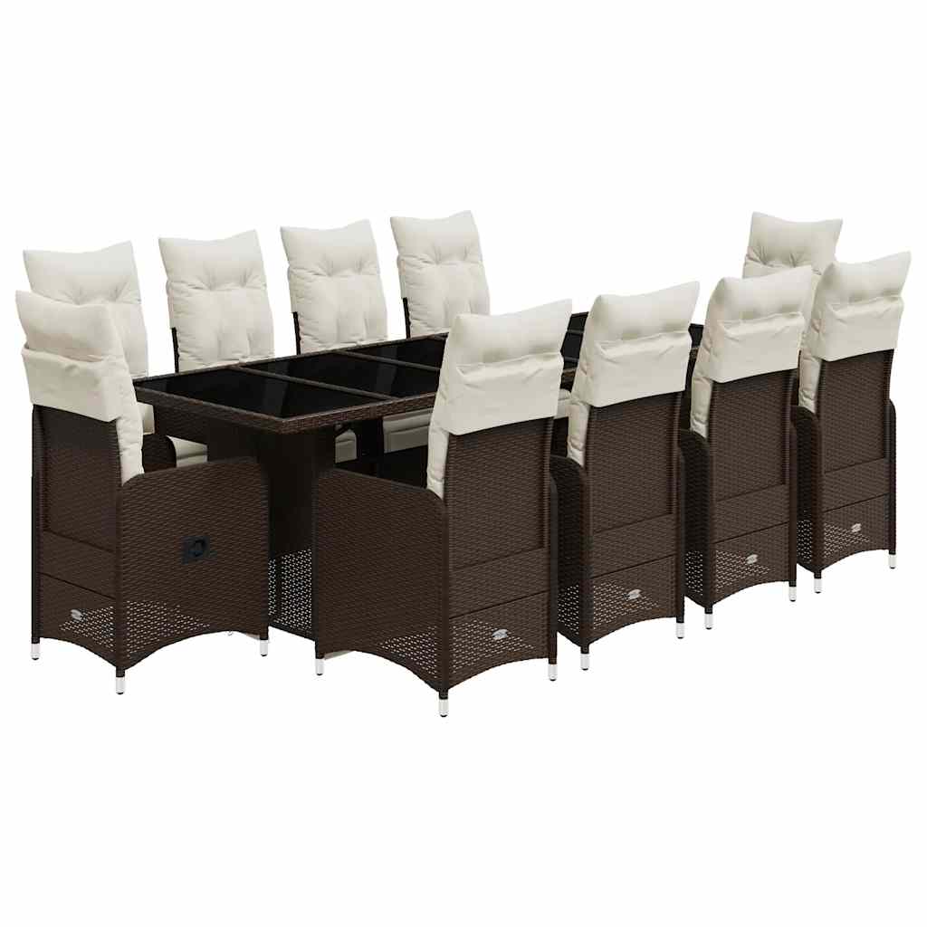 11Dílný Zahradní Bistro Set S Poduškami Hnědý Polyratan