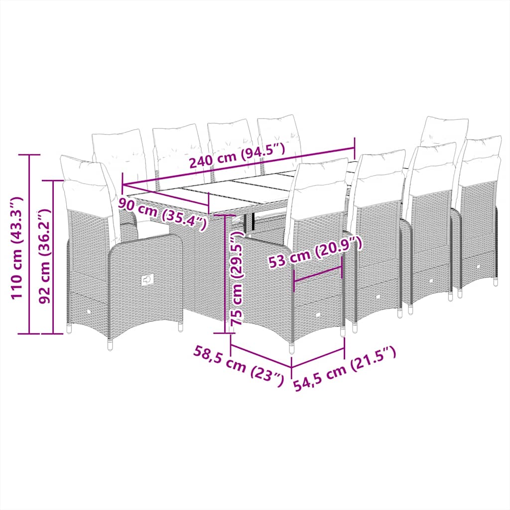 11Dílný Zahradní Bistro Set S Poduškami Hnědý Polyratan