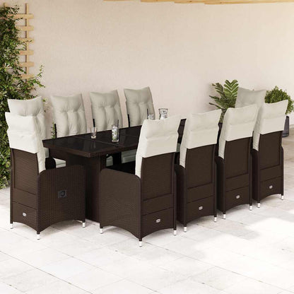 11Dílný Zahradní Bistro Set S Poduškami Hnědý Polyratan