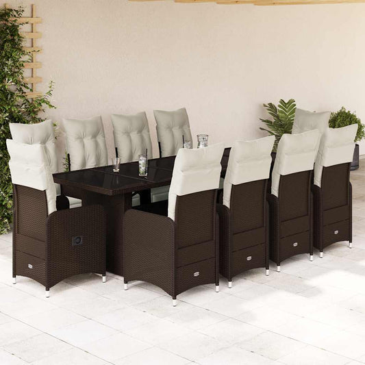 11Dílný Zahradní Bistro Set S Poduškami Hnědý Polyratan