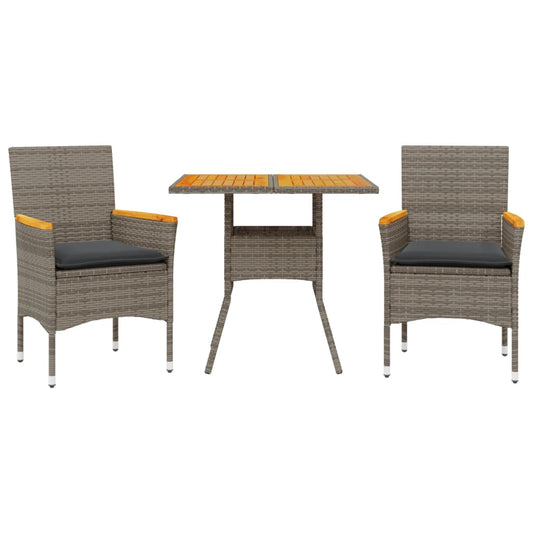 3Dílný Zahradní Jídelní Set S Poduškami Šedý Polyratan A Akácie