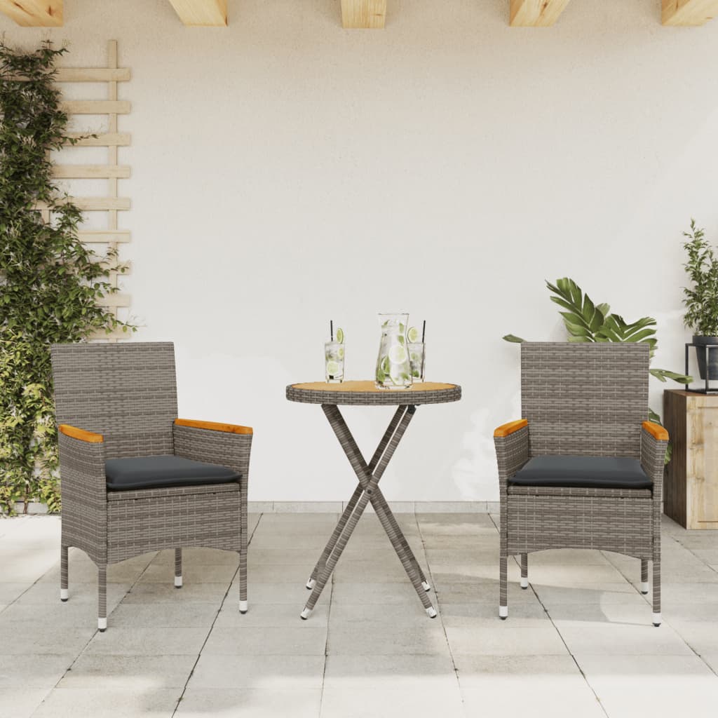 3Dílný Bistro Set S Poduškami Černý Polyratan A Sklo