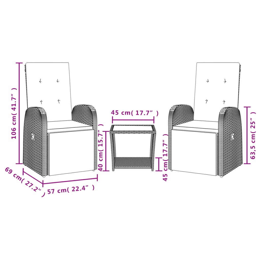 3Dílný Zahradní Jídelní Set S Poduškami Šedý Polyratan