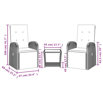 3Dílný Zahradní Jídelní Set S Poduškami Šedý Polyratan