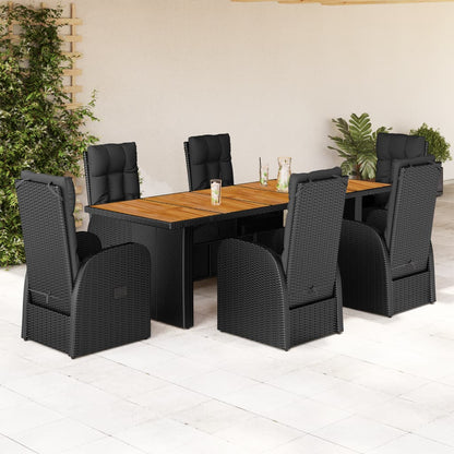 7Dílný Zahradní Jídelní Set S Poduškami Černý Polyratan