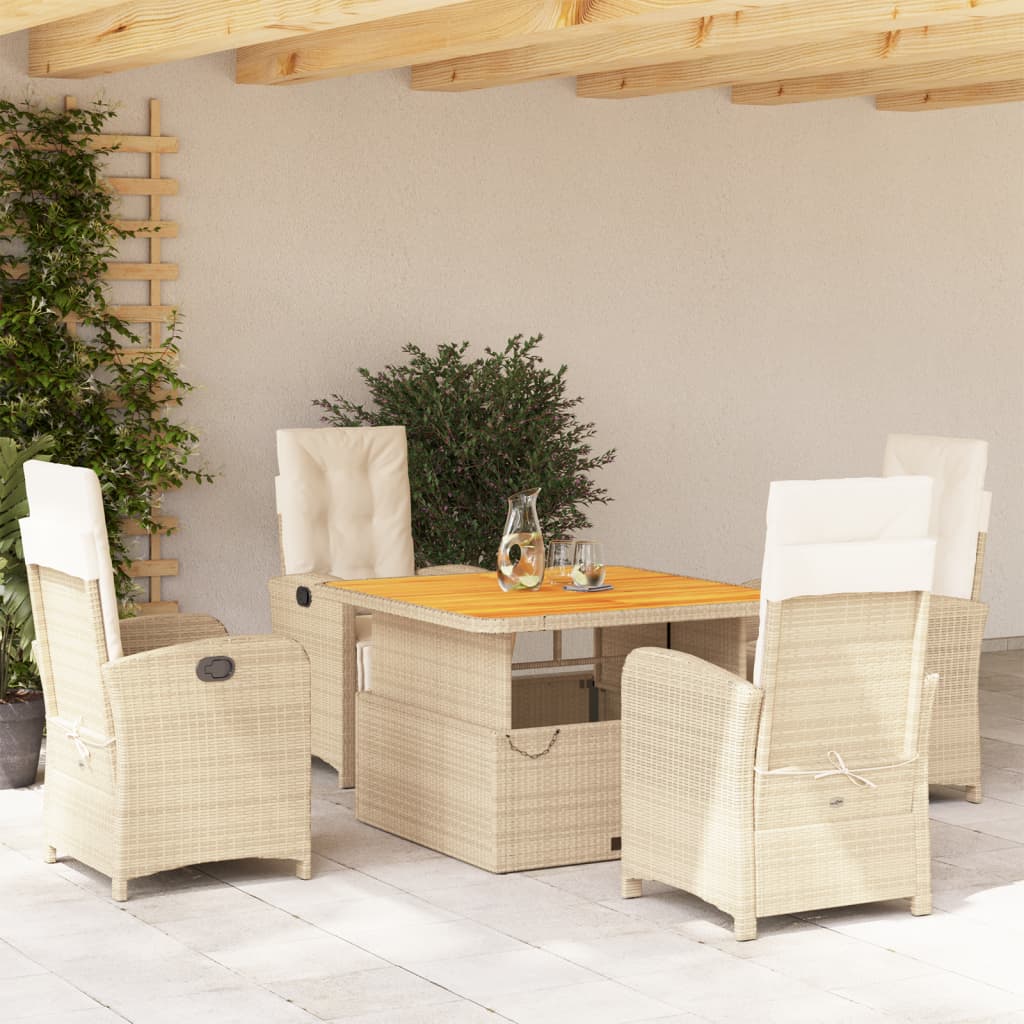 5Dílný Zahradní Jídelní Set S Poduškami Béžový Polyratan