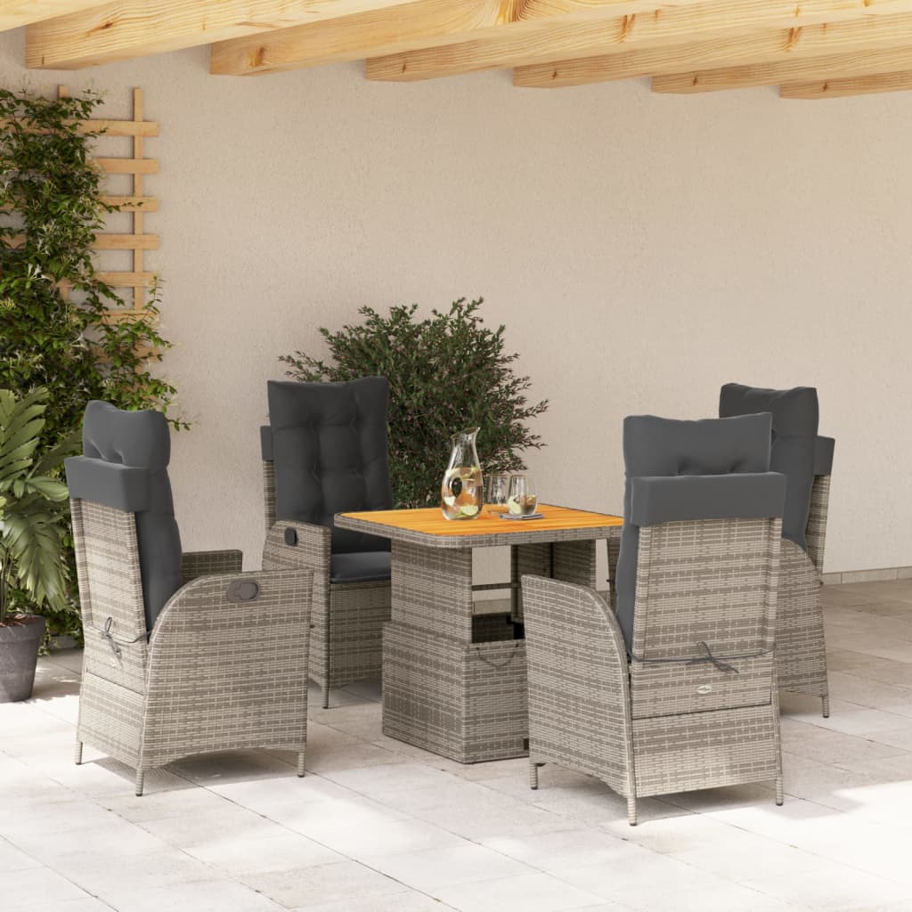 5Dílný Zahradní Jídelní Set S Poduškami Šedý Polyratan