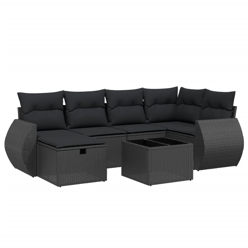 7Dílná Zahradní Sedací Souprava S Poduškami Černá Polyratan