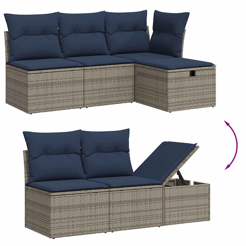 6Dílná Zahradní Sedací Souprava S Polštáři Šedá Polyratan