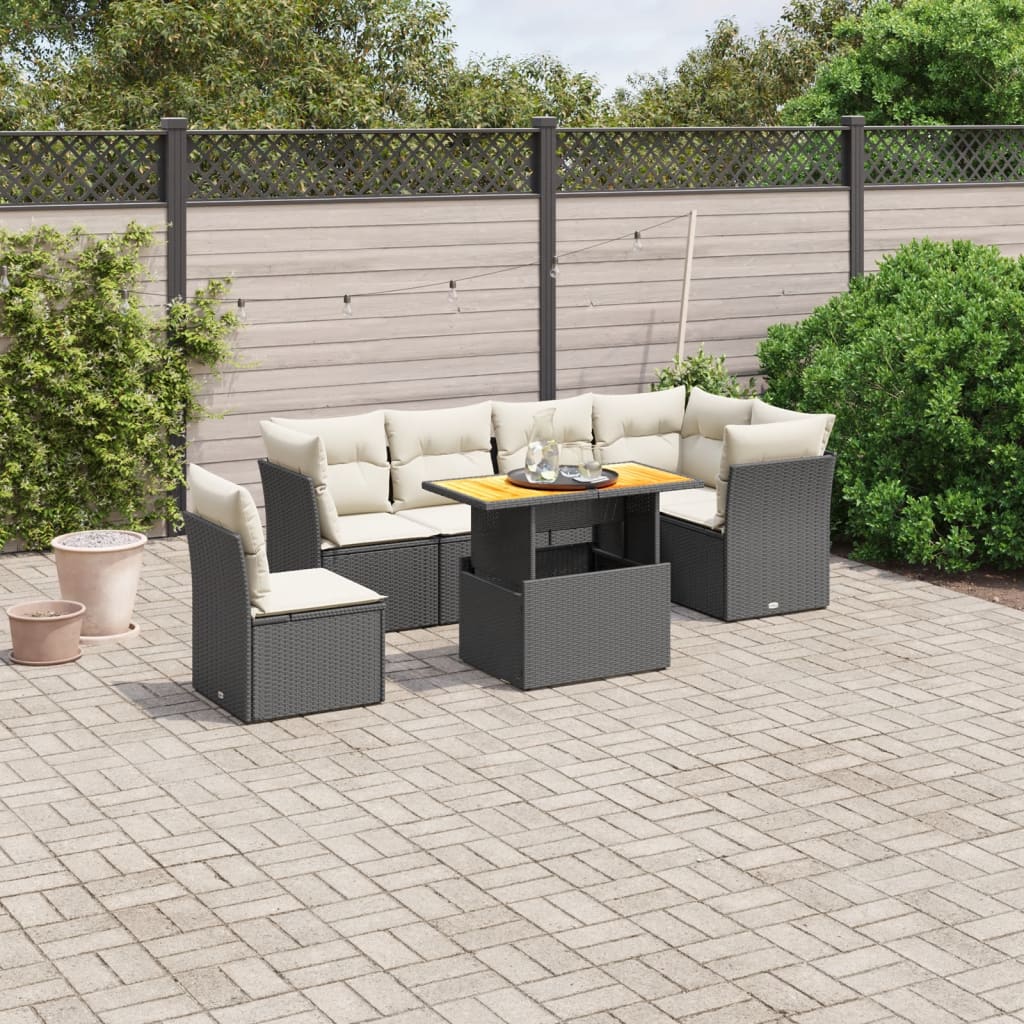 7Dílná Zahradní Sedací Souprava S Poduškami Černá Polyratan