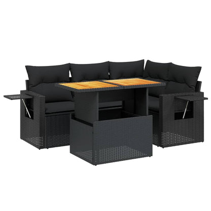 5Dílná Zahradní Sedací Souprava S Poduškami Černá Polyratan