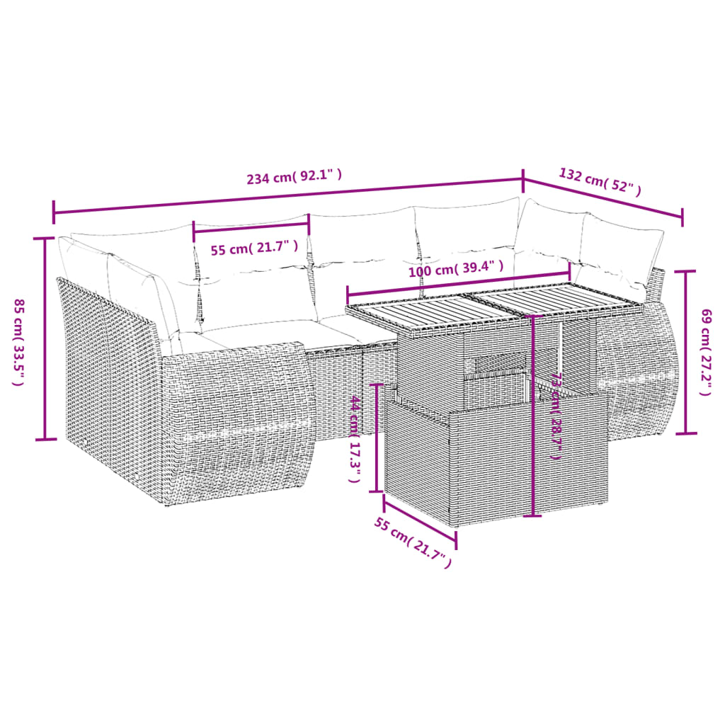 7Dílná Zahradní Sedací Souprava S Poduškami Černá Polyratan
