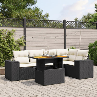 6Dílná Zahradní Sedací Souprava S Poduškami Černá Polyratan