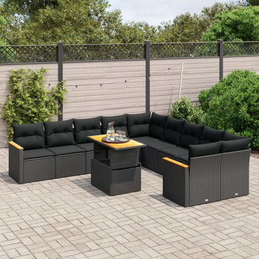 11Dílná Zahradní Sedací Souprava S Poduškami Černá Polyratan