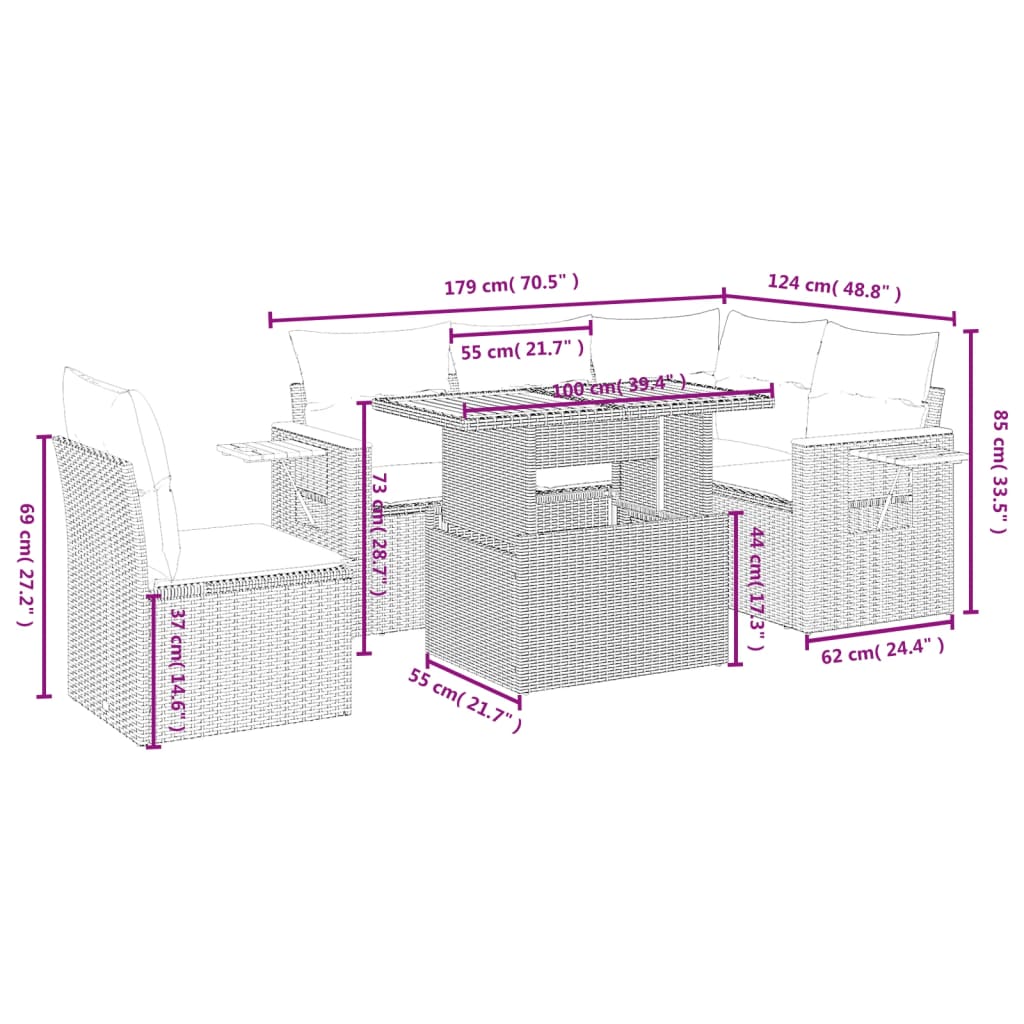 6Dílná Zahradní Sedací Souprava S Poduškami Černá Polyratan