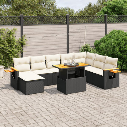 9Dílná Zahradní Sedací Souprava S Poduškami Černá Polyratan