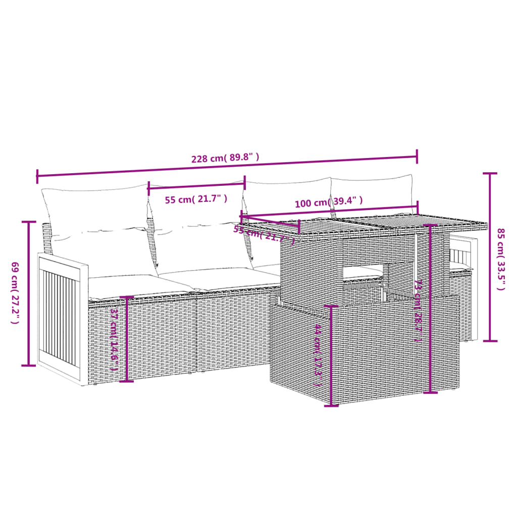 5Dílná Zahradní Sedací Souprava S Poduškami Černá Polyratan
