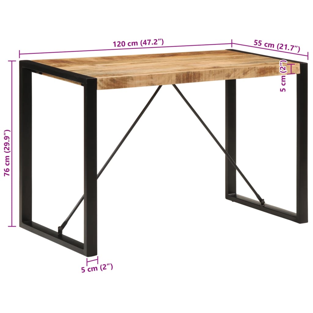 Jídelní Stůl 120 X 55 X 76 Cm Masivní Hrubé Mangovníkové Dřevo