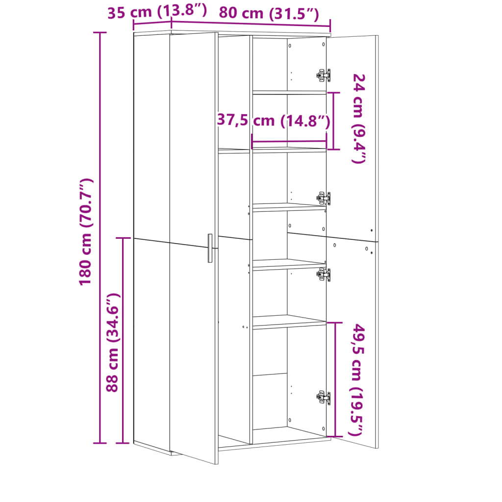 Skříň Highboard 80 X 35 X 180 Cm Kompozitní Dřevo