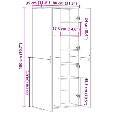 Skříň Highboard 80 X 35 X 180 Cm Kompozitní Dřevo
