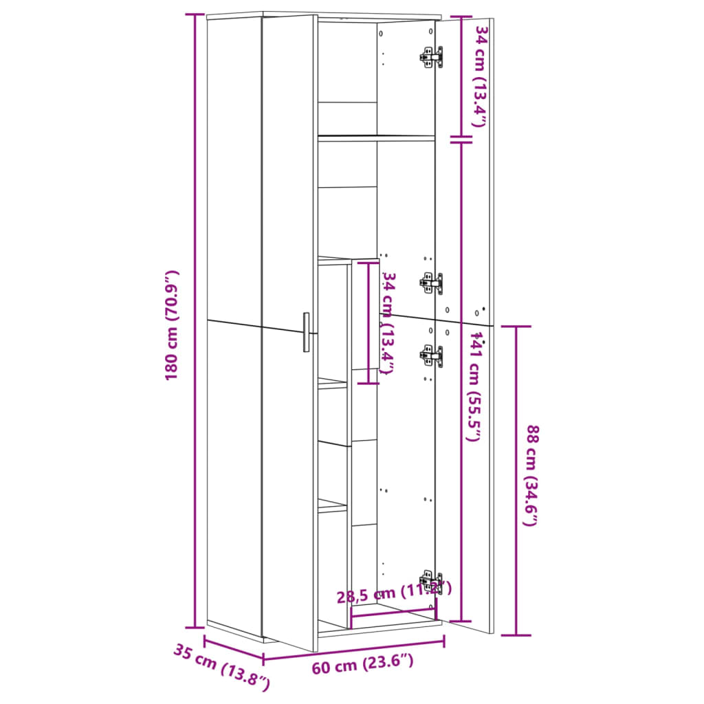 Skříň Highboard Dub Sonoma 60 X 35 X 180 Cm Kompozitní Dřevo