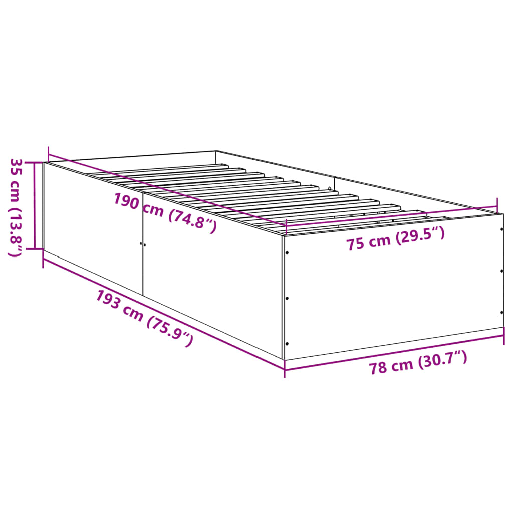 Rám Postele Bez Matrace Dub Sonoma 75 X 190 Cm Kompozitní Dřevo