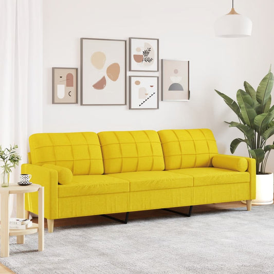 3Místná Pohovka S Polštáři Světle Žlutá 210 Cm Textil