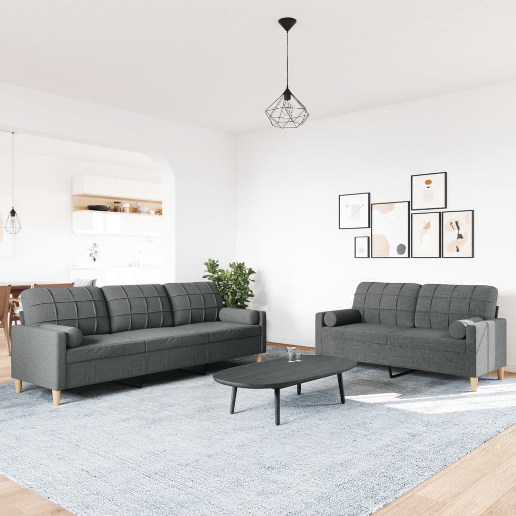 2Dílná Sedací Souprava S Polštáři Tmavě Šedá Textil