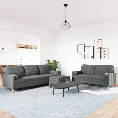 3Dílná Sedací Souprava S Podnožkou A Polštáři Tmavě Šedá Textil