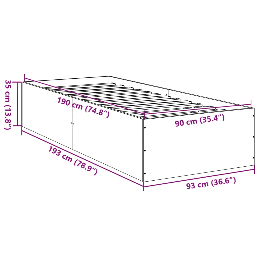 Rám Postele Dub Sonoma 90 X 190 Cm Kompozitní Dřevo