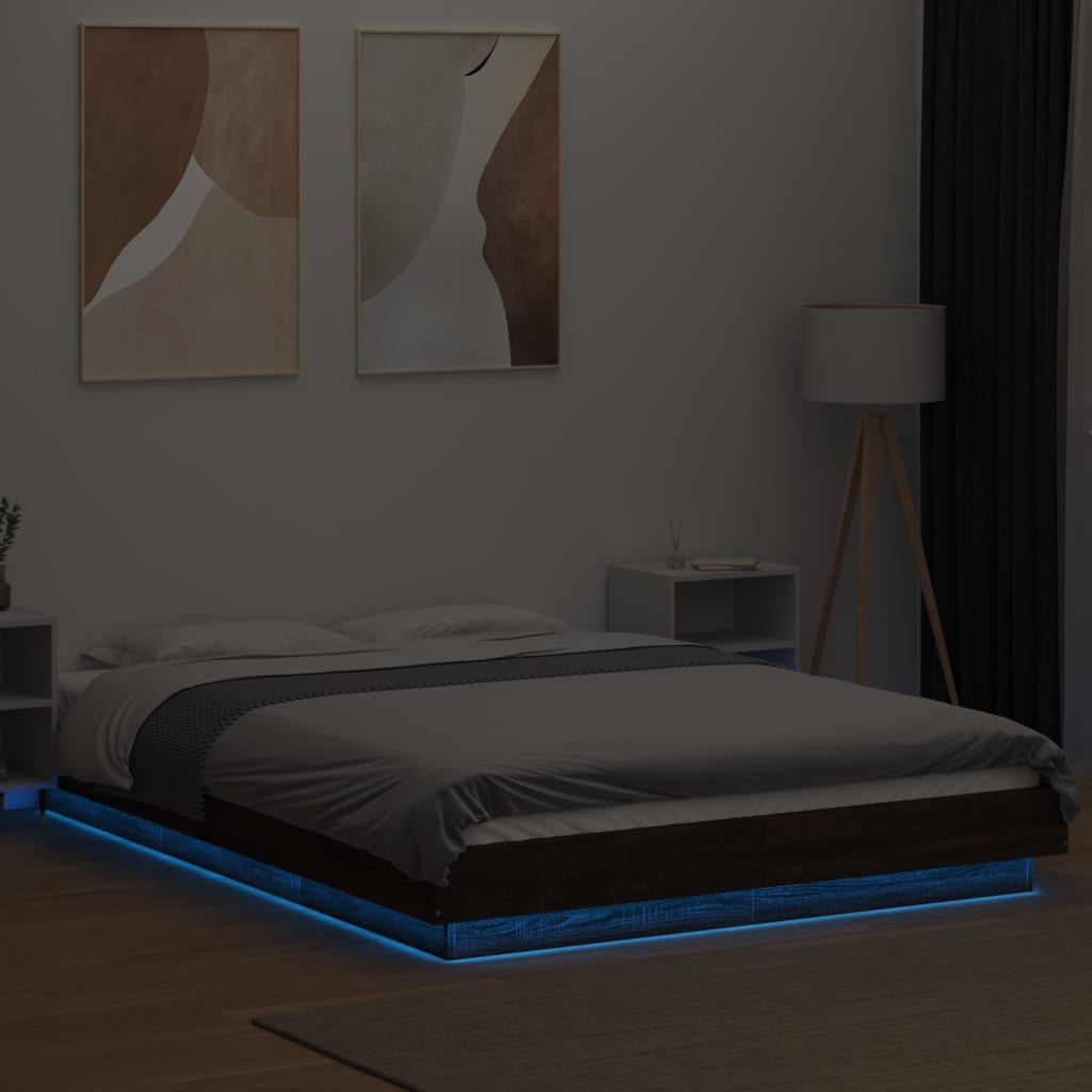 Rám postele s LED osvětlením hnědý dub 120 x 190 cm kompozit