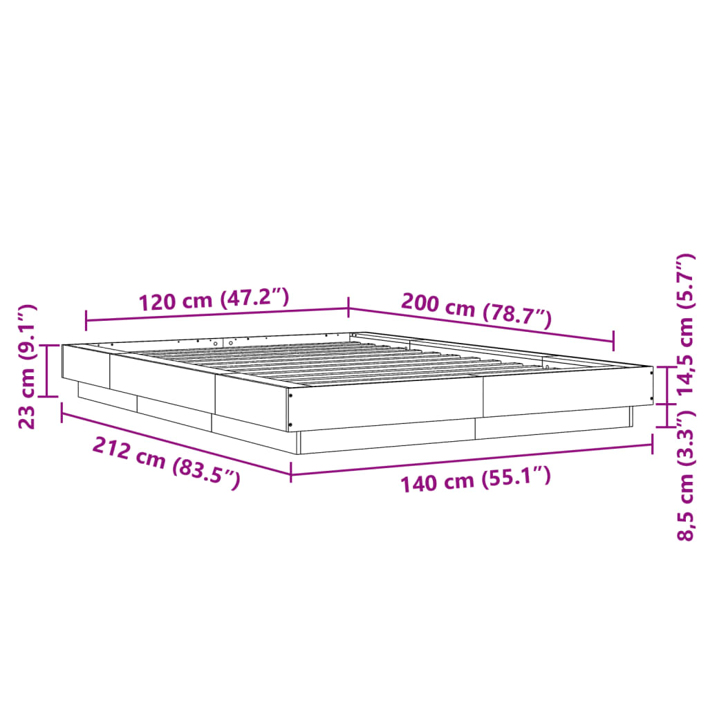 Rám Postele Betonově Šedý 120 X 200 Cm Kompozitní Dřevo