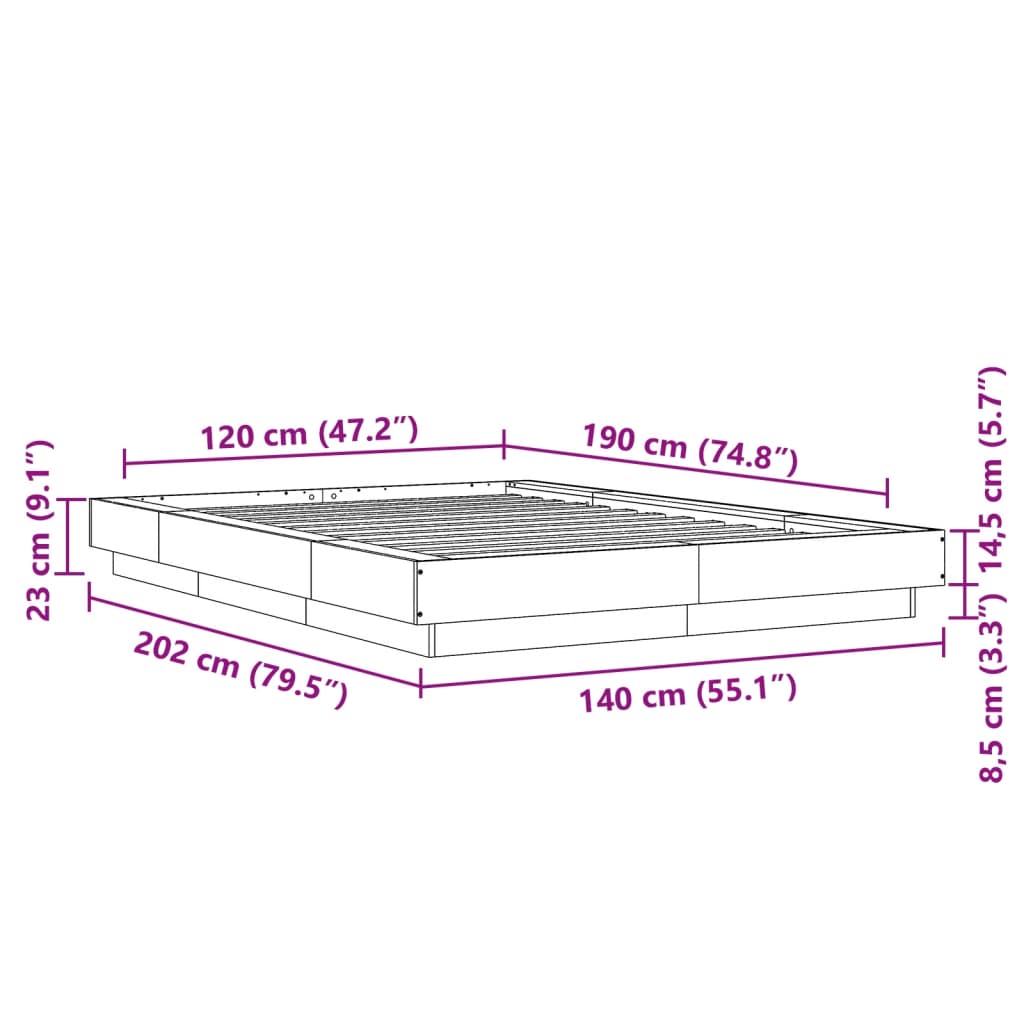 Rám Postele Betonově Šedý 120 X 190 Cm Kompozitní Dřevo
