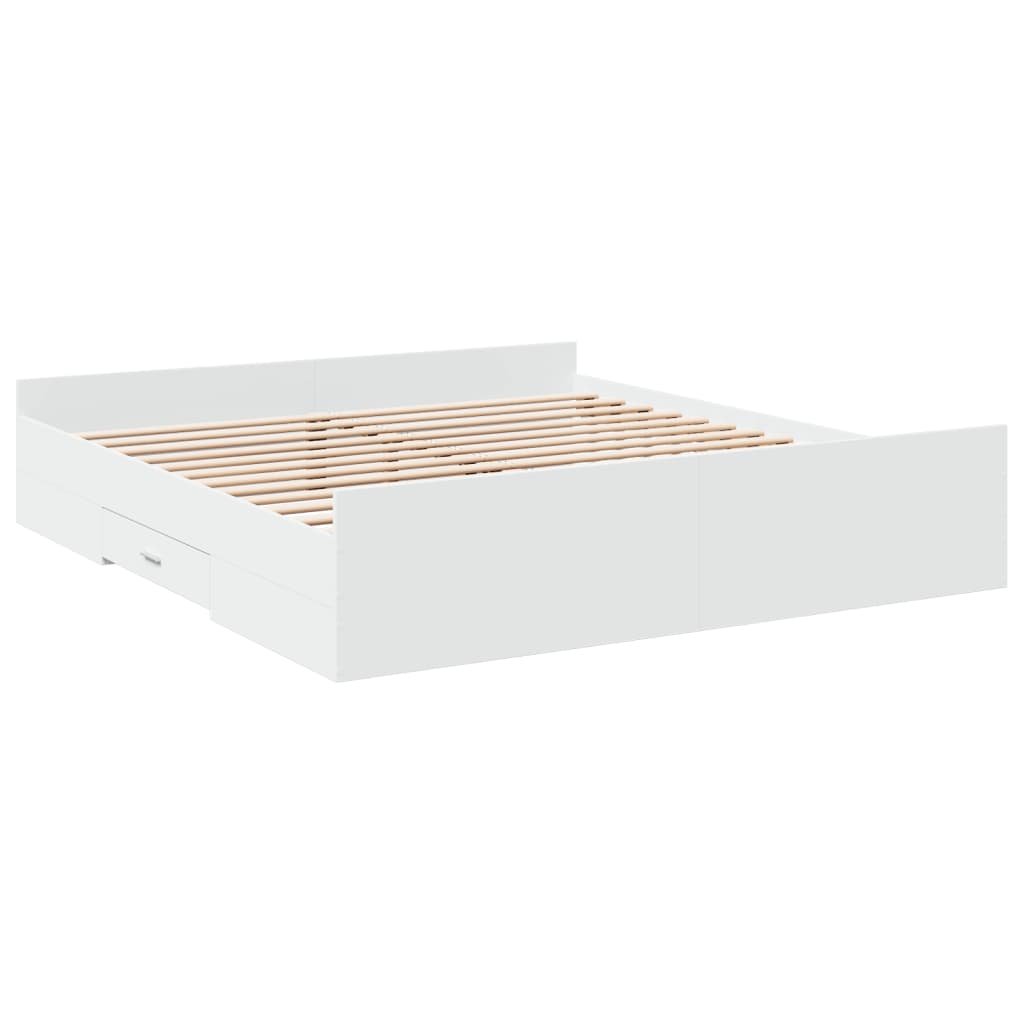 Rám Postele Se Zásuvkami Bílý 200 X 200 Cm Kompozitní Dřevo
