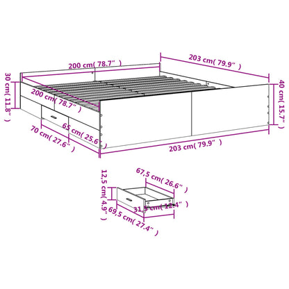 Rám Postele Se Zásuvkami Bílý 200 X 200 Cm Kompozitní Dřevo