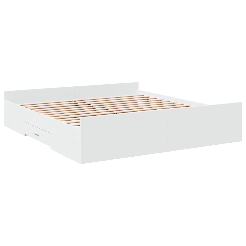 Rám Postele Se Zásuvkami Bílý 180 X 200 Cm Kompozitní Dřevo