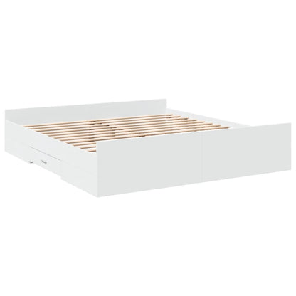 Rám Postele Se Zásuvkami Bílý 180 X 200 Cm Kompozitní Dřevo