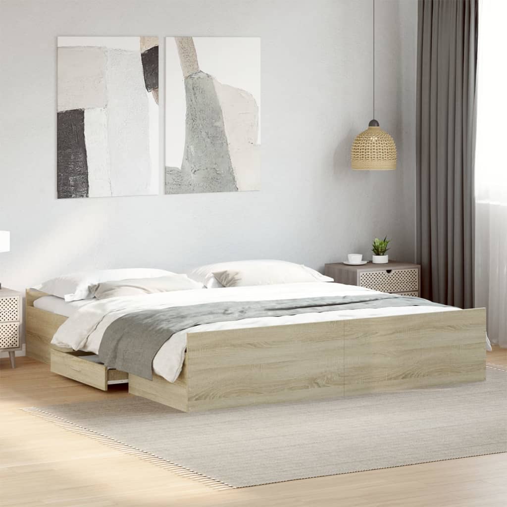 Rám Postele Se Zásuvkami Dub Sonoma 180X200 Cm Kompozitní Dřevo