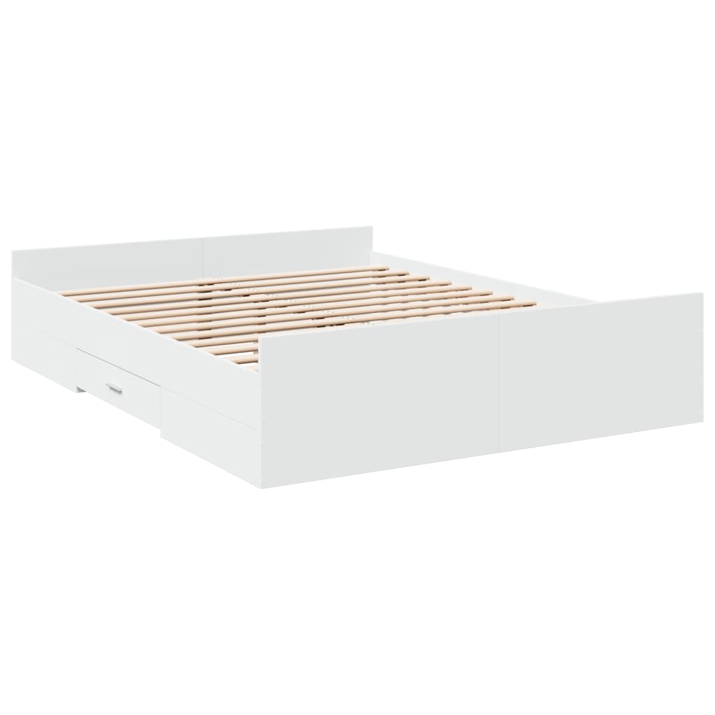 Rám Postele Se Zásuvkami Bílý 140 X 200 Cm Kompozitní Dřevo