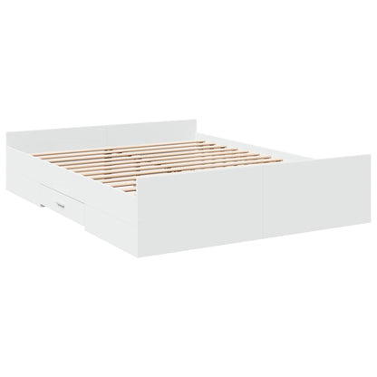 Rám Postele Se Zásuvkami Bílý 140 X 200 Cm Kompozitní Dřevo