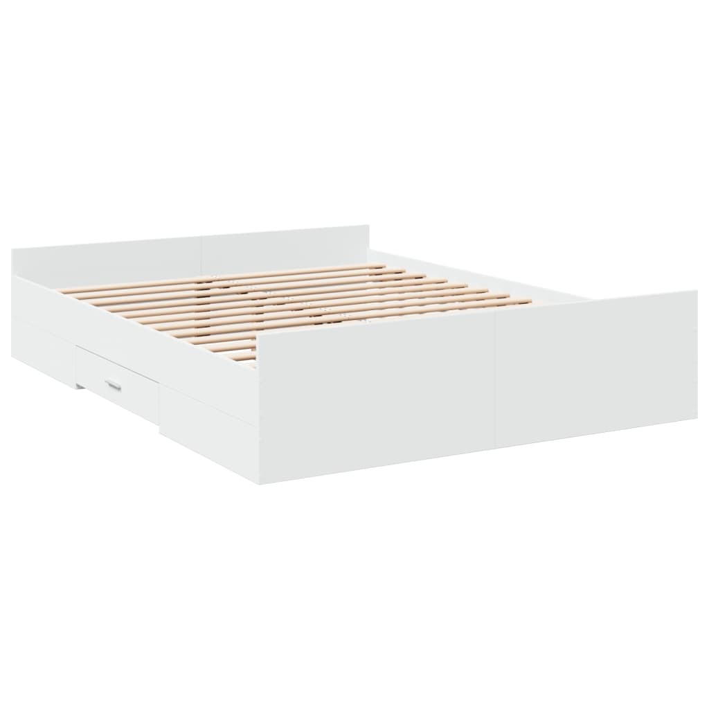 Rám Postele Se Zásuvkami Bílý 140 X 200 Cm Kompozitní Dřevo