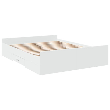 Rám Postele Se Zásuvkami Bílý 140 X 200 Cm Kompozitní Dřevo