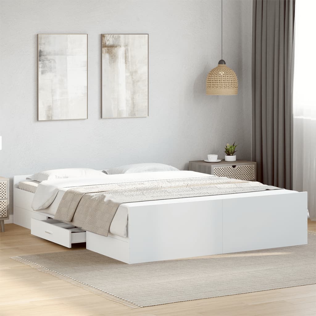 Rám Postele Se Zásuvkami Bílý 140 X 200 Cm Kompozitní Dřevo